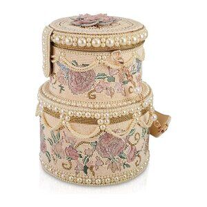 Mary Frances Top This Wedding Cake Beaded Bag Pink Floral Handbag Beige Purse NW